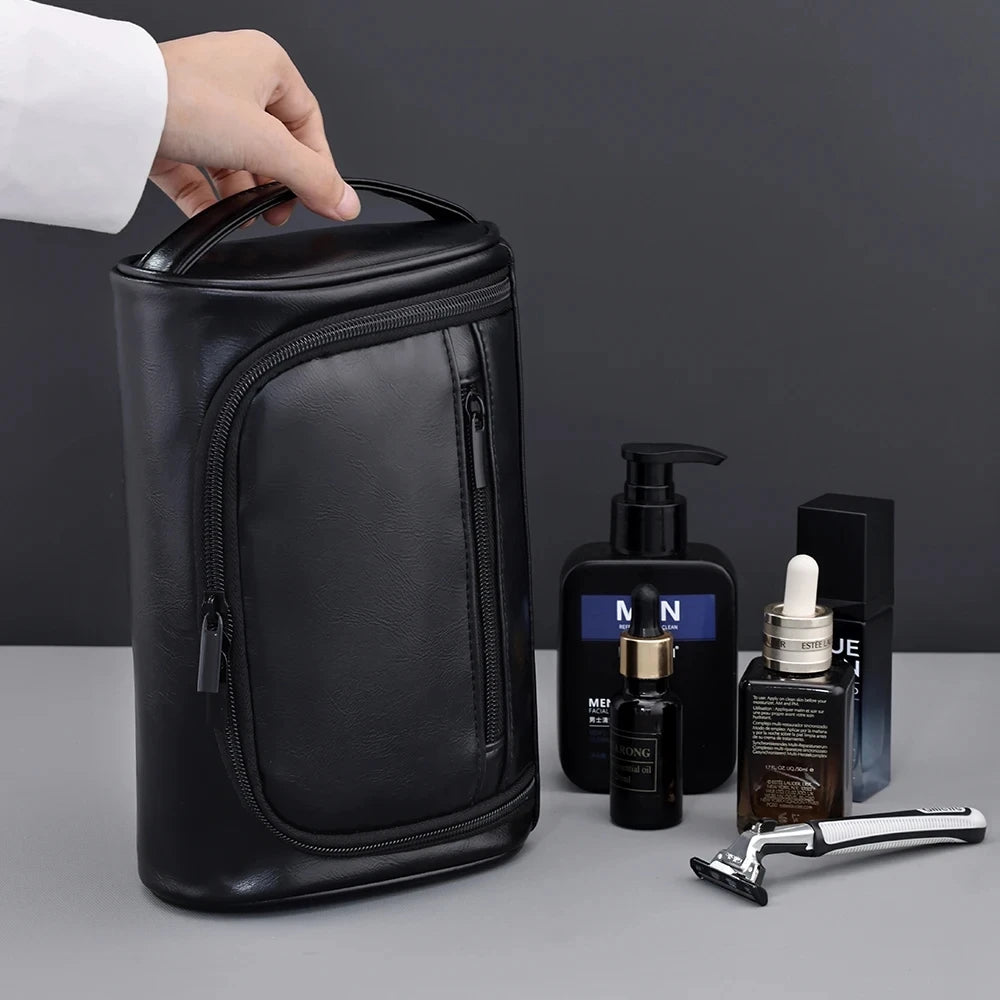 Retro PU Leder Kulturbeutel – Hochwertige, wasserdichte Reise-Kosmetiktasche für Damen & Herren (Pillow-Form)