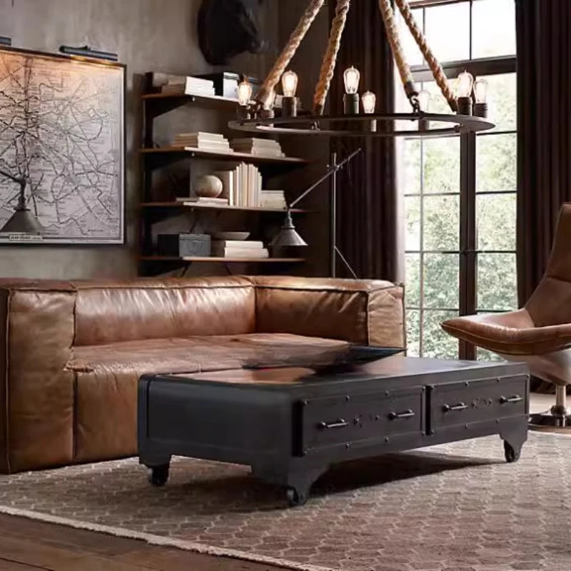 Luxuriöses Leder Sofa für Wohnzimmer – Braunes Designer Sofa im italienisch-nordischen Stil, Lazy Luxury Couch mit weicher Polsterung