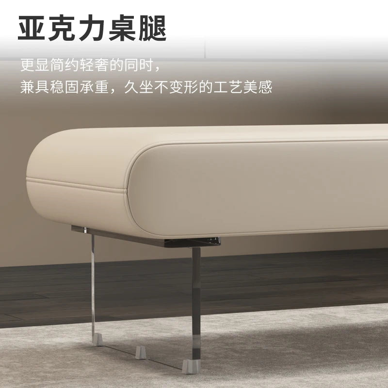 Designer Sitzbank & Ottoman aus Vintage PU-Leder – Moderne Bar- & Balkonbank mit Acrylbeinen im italienischen Stil