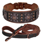 Luxus Leder Hundehalsband &amp; Leinen Set – Breites, gepolstertes Echtleder mit Metallnieten für große &amp; kräftige Hunde 
