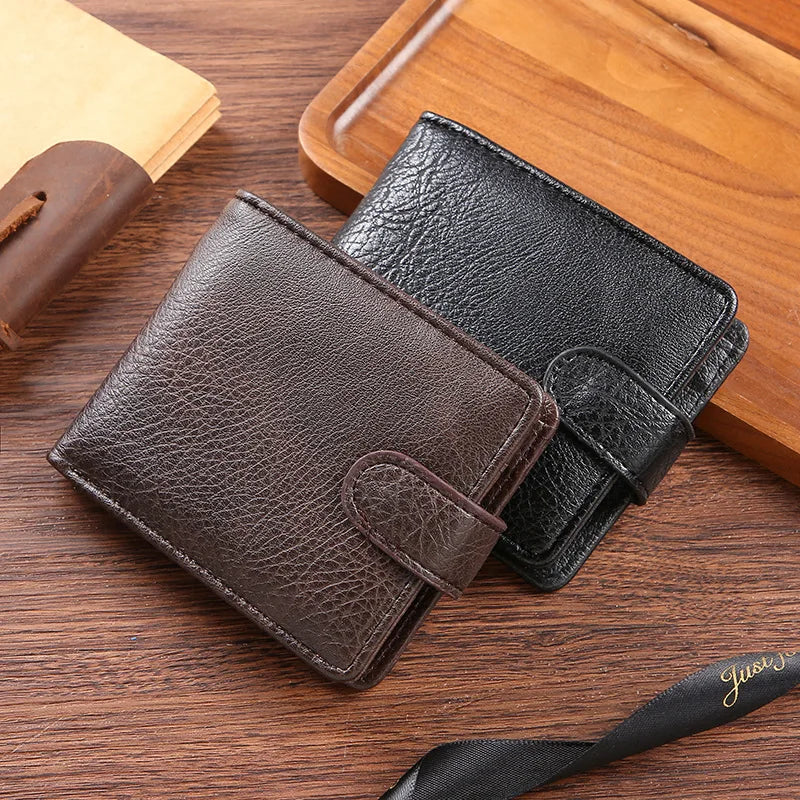 Casual Herren Geldbörse aus PU-Leder – Kurzformat Bifold Wallet mit Münzfach, Kartenhalter und Fotoeinschub