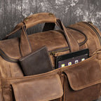 LEATHFOCUS Herren Leder Reisetasche Vintage – Große Crazy Horse Travel Bag aus vollnarbigem Rindsleder, Business- &amp; Weekender Tasche Braun