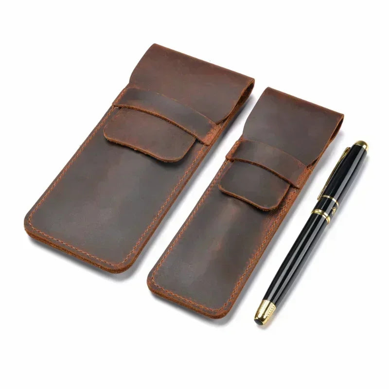 Handgefertigte Stiftemappe aus echtem Rindsleder – Vintage Füllfederhalter-Etui im ​​Crazy-Horse-Stil für Reisen &amp; Journaling 