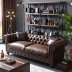 Retro Chesterfield Ledersofa mit Knopfheftung – Klassisches Mehrpersonen-Sofa aus echtem Leder im Vintage-Stil für Cigar Bar, Whiskey Lounge & Café