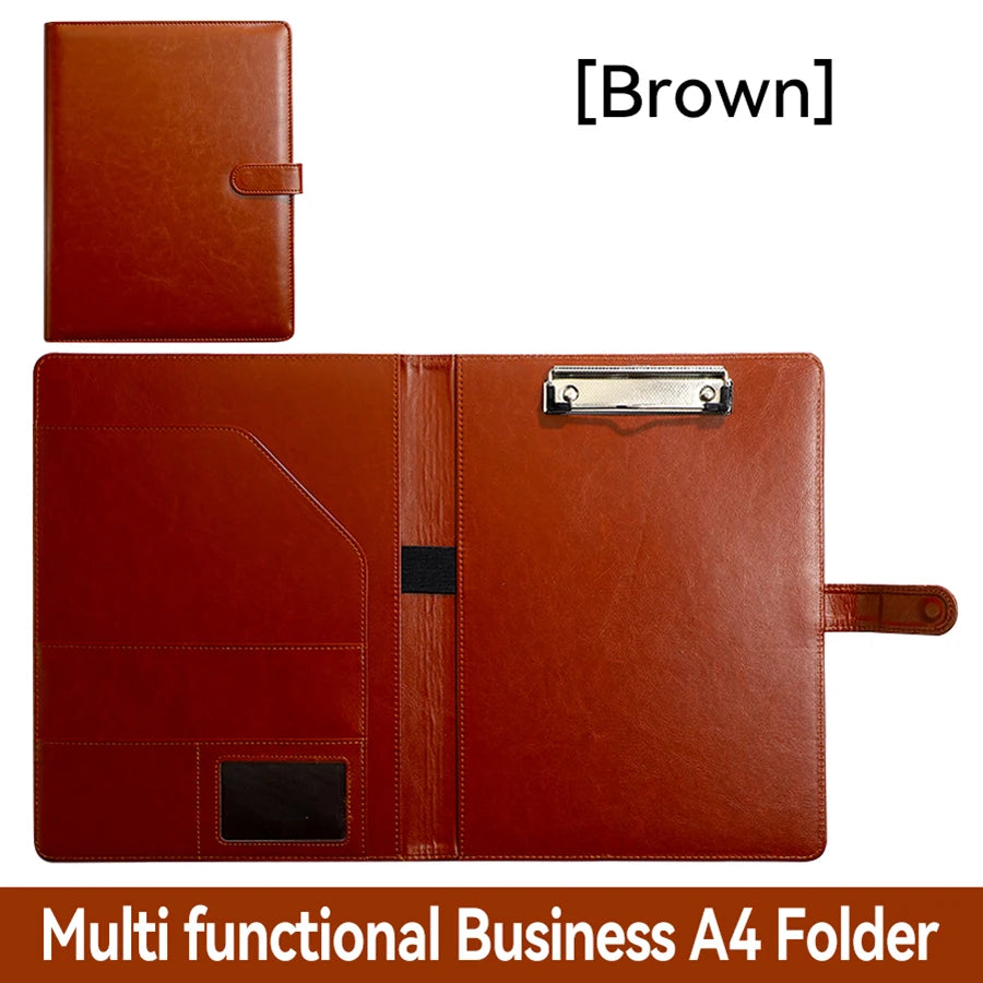 A4 PU Leder Business Mappe mit Clip, Stifthalter &amp; Kartenfächern – Organizador multifuncional para oficinas y reuniones