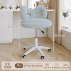 Premium Make-up Stuhl aus Leder – Drehbarer &amp; höhenverstellbarer Schminkstuhl in Creme mit Schleifen-Rückenlehne