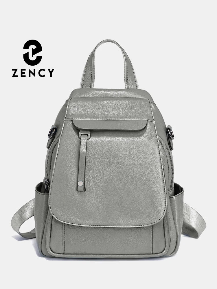 ZENCY Damen Rucksack aus echtem Leder – Modischer Fashion Backpack mit Multifunktionstaschen, hochwertiger Schul- & Reiserucksack für Alltag & Freizeit