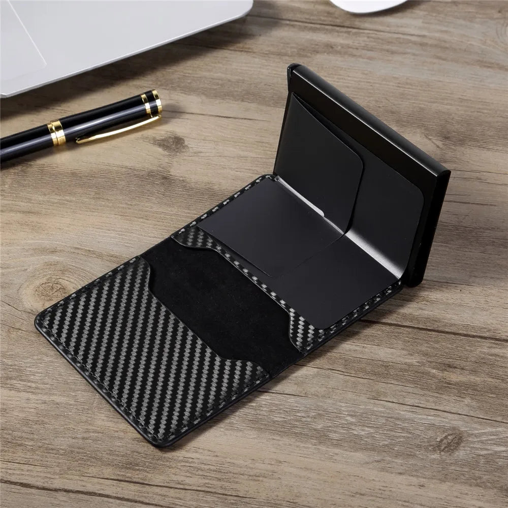 Portefeuille homme en fibre de carbone – Slim RFID Pop-Up Carte de crédit en métal, porte-monnaie minimaliste