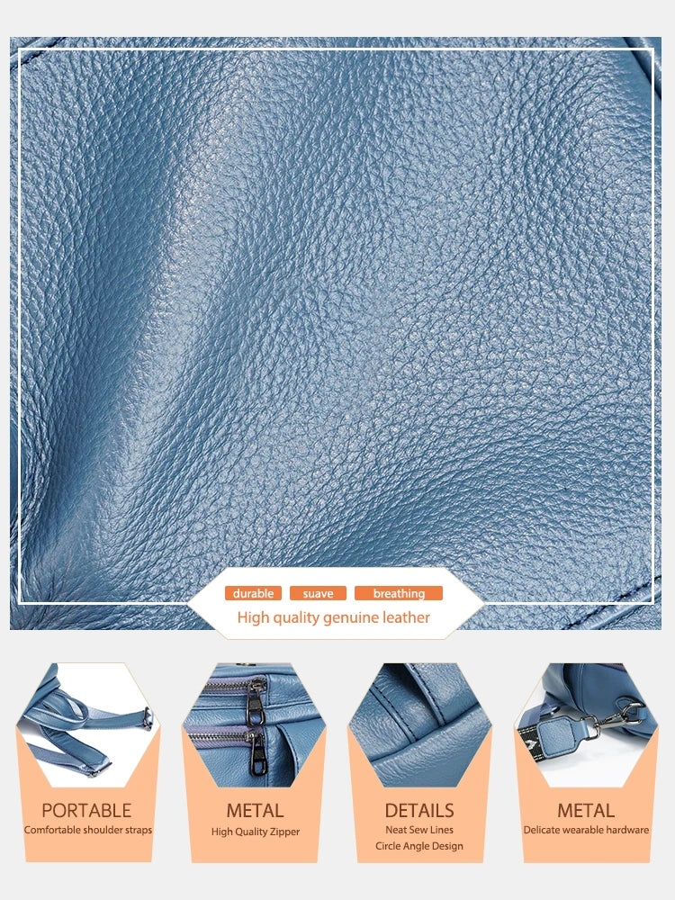 ZENCY Damen Rucksack aus echtem Leder – Modischer Fashion Backpack mit Multifunktionstaschen, hochwertiger Schul- & Reiserucksack für Alltag & Freizeit