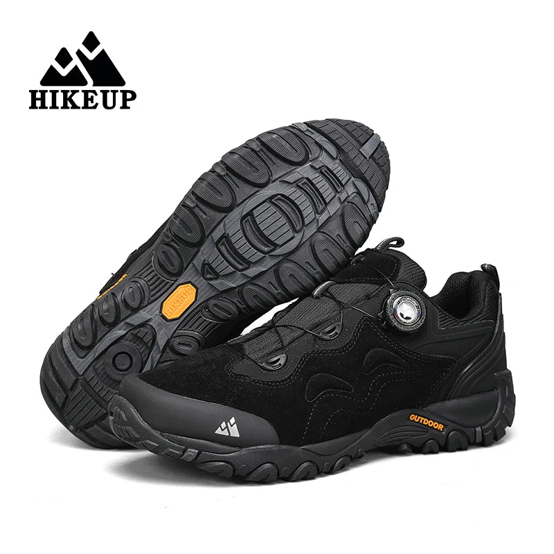 HIKEUP Herren Leder Outdoor-Schuhe – Atmungsaktive Hiking & Trekking Sneakers, Mountain Climbing & Trail Jogging Shoes, Slip-On Turnbuckle