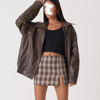 Damen PU Lederjacke Loose Fit – Lässige Herbst Winter Jacke mit Reißverschluss, Umlegekragen & Vollärmeln