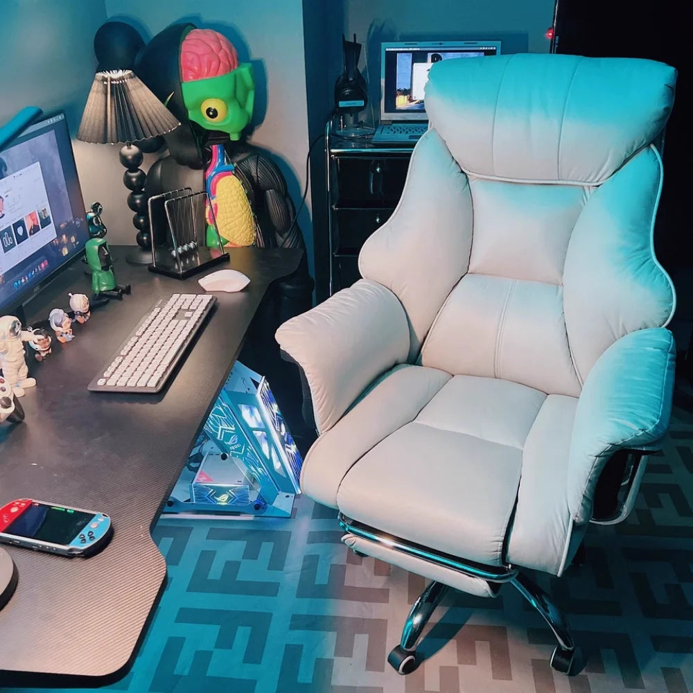 Ergonomischer Relax-Bürostuhl aus PU-Leder mit Fußstütze – Executive Drehstuhl mit Liegefunktion & Aluminiumfuß für Home Office