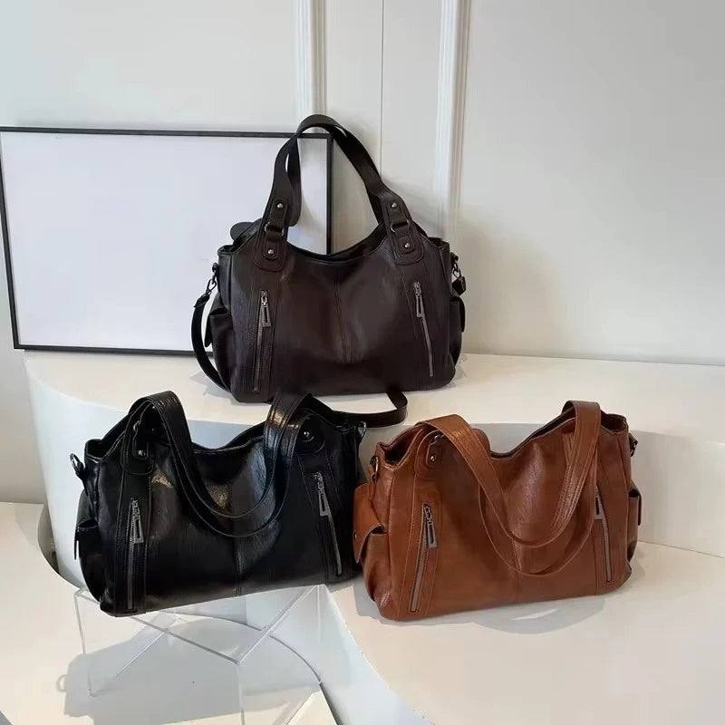 Yogodlns PU-Leder Schultertasche – Weiche Crossbody Bag mit Kontrastfarben für Damen, Modische Handtasche für Alltag & Freizeit