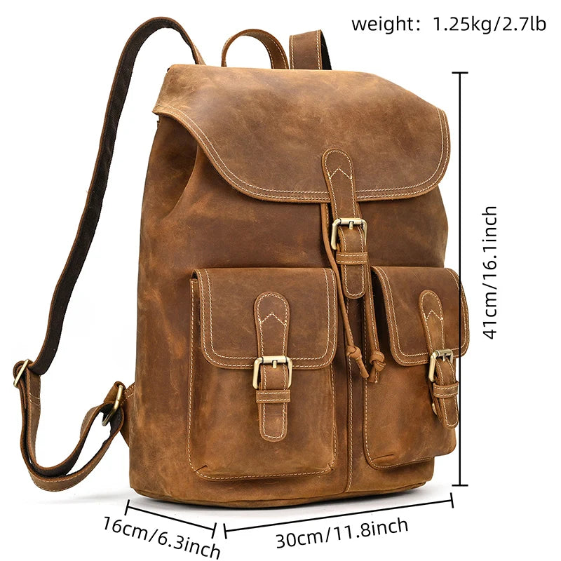 LUUFAN Vintage Leder Rucksack Herren – Crazy Horse Bucket Backpack aus echtem Rindsleder mit großem Stauraum 