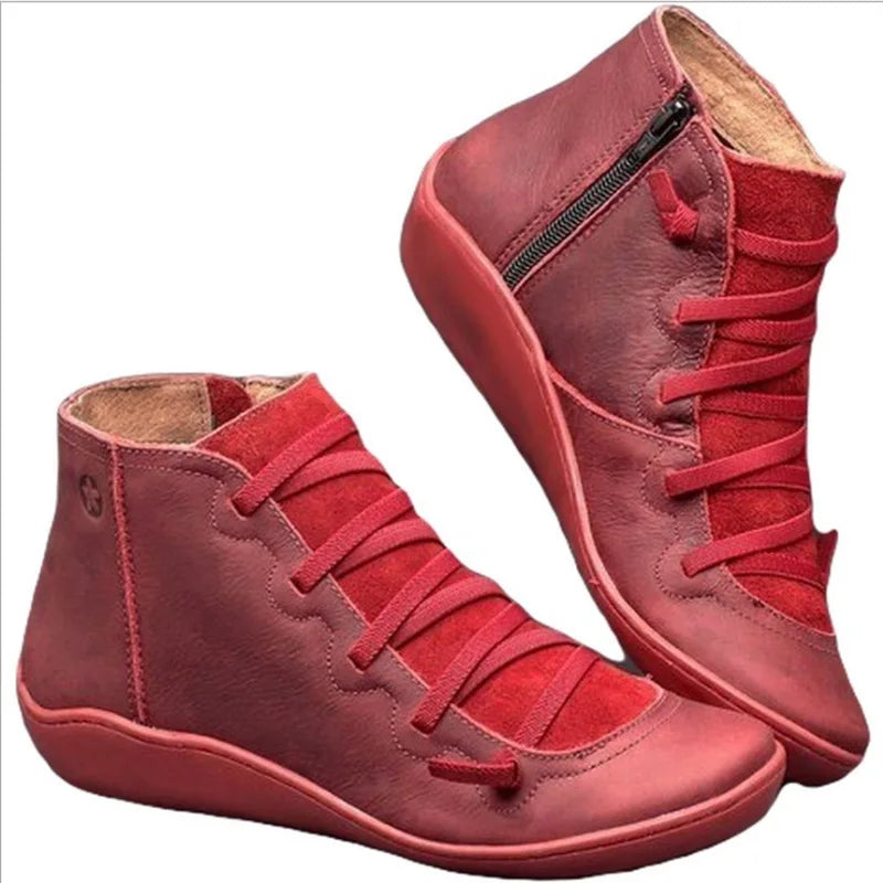 Damen Schneestiefel Knöchelhoch – Warme Winter Ankle Boots mit Schnürung, flachem Absatz & Vintage-Design