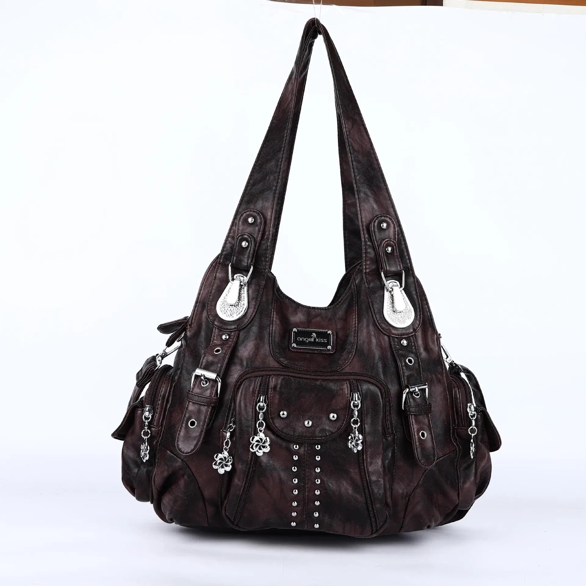 Angelkiss Damen Schultertasche aus PU-Leder – Große Hobo Handtasche mit Reißverschluss, Crossbody & Satchel für Alltag & Party