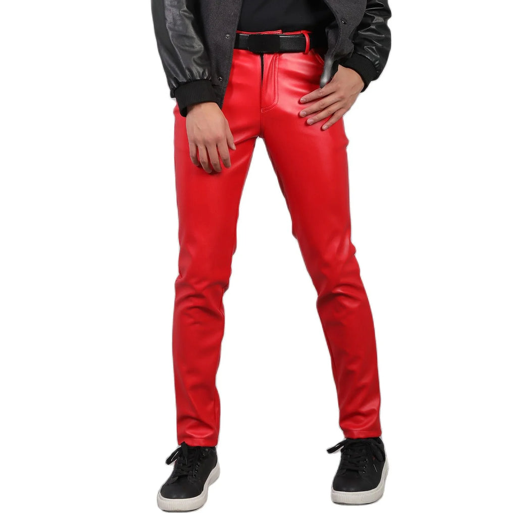 Herren PU Lederhose 2024 Slim Fit – Modische Kunstlederhose in Rot, Blau, Schwarz, Grau & Weiß für Alltag & Biker-Style