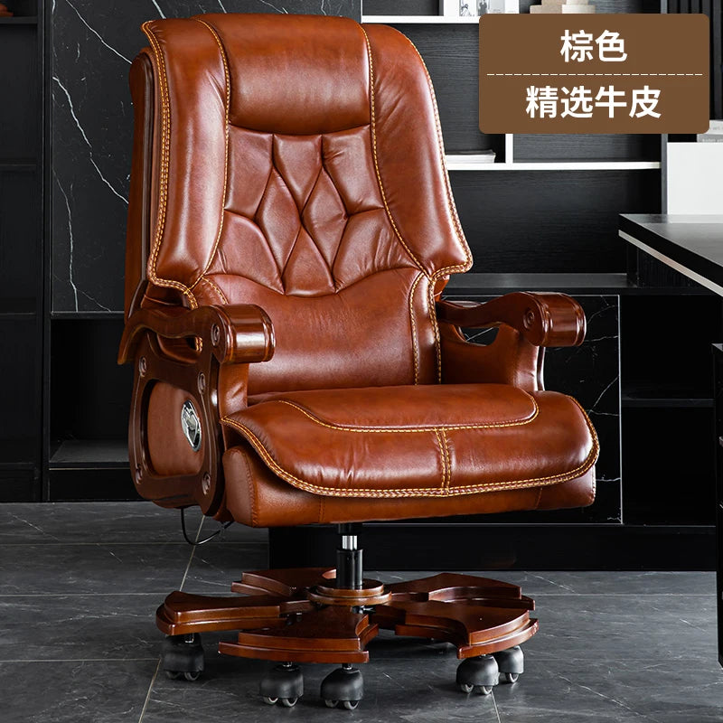 Business Bürostuhl aus Leder mit Massagefunktion – Verstellbarer Executive Drehstuhl mit Liegefunktion & Armlehnen für Büro & Homeoffice