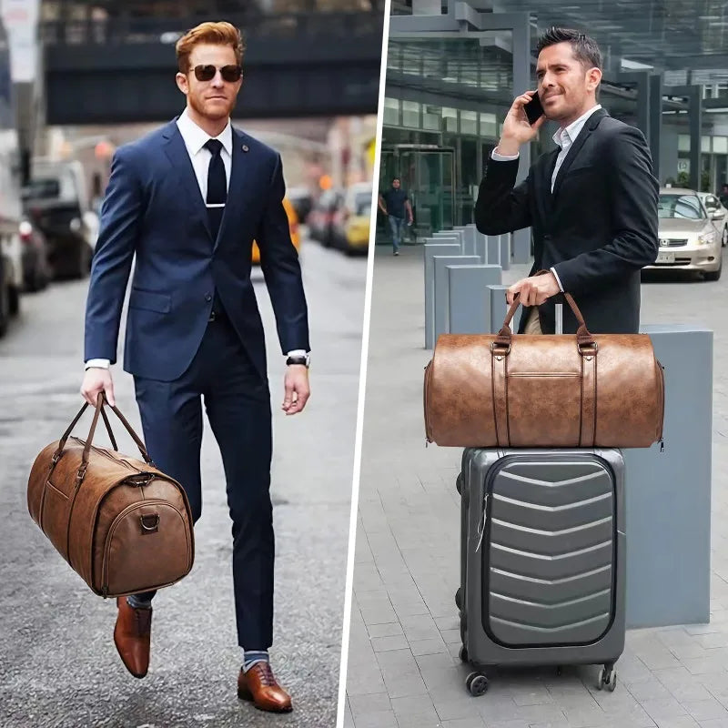 2-en-1 Leder Kleidersack Reisetasche für Herren - Wasserdichte Business &amp; Weekend Travel Bag mit Großem Stauraum (Handgepäck) 