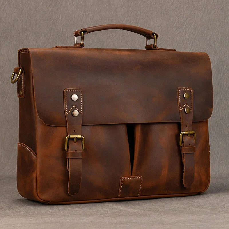 Newsbirds Herren Aktentasche aus echtem Rindsleder – Vintage Leder Laptoptasche & Dokumententasche für A4 & 14 Zoll Laptop