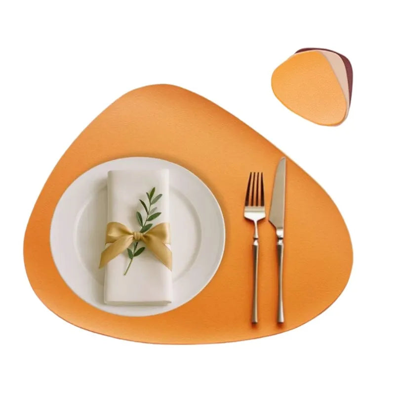 Orange Tischset & Untersetzer Set aus PU-Leder – Öl- & Wasserabweisende Platzsets in unregelmäßiger Form für Küche, Esstisch & Café
