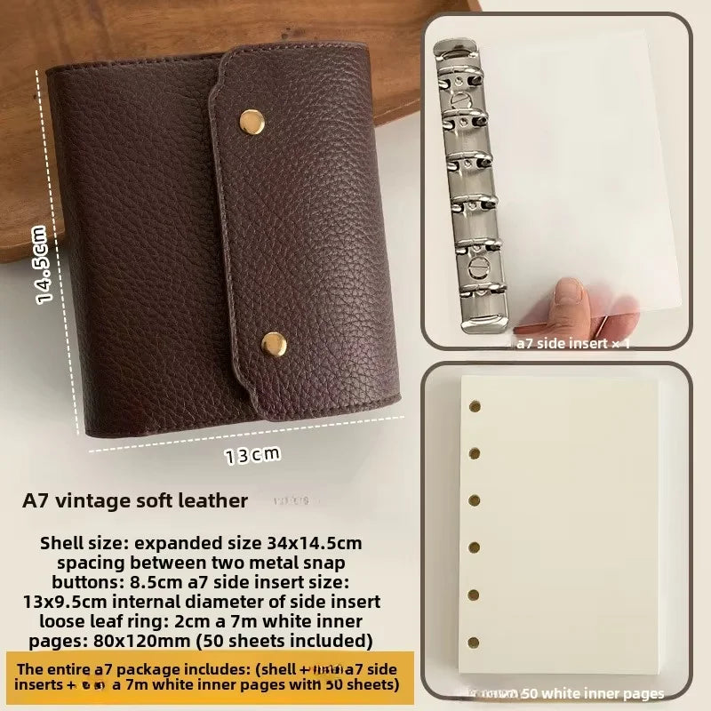 Vintage Leder-Notizbuch A7/M5 – Dreifach gefaltet, weich & nachfüllbar