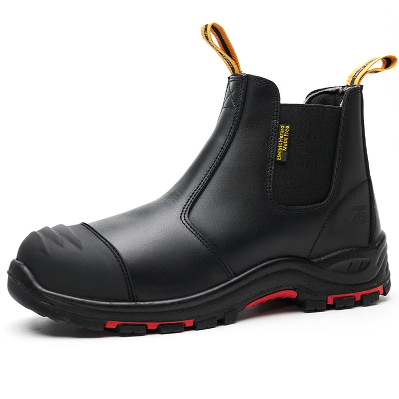 MJYTHF Herren Arbeitsschuhe 2024 – Echtleder Sicherheitsstiefel mit Stahlkappe, Anti-Pierce, Anti-Hitzeschutz, Chelsea Boots für Männer