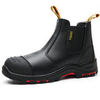 MJYTHF Herren Arbeitsschuhe 2024 – Echtleder Sicherheitsstiefel mit Stahlkappe, Anti-Pierce, Anti-Hitzeschutz, Chelsea Boots für Männer