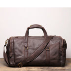 LUOKIR Retro Leder Reisetasche aus echtem Rindsleder – Grand sac de voyage en cuir de vache comme sac à main et bandoulière, sac de voyage et de week-end unisexe