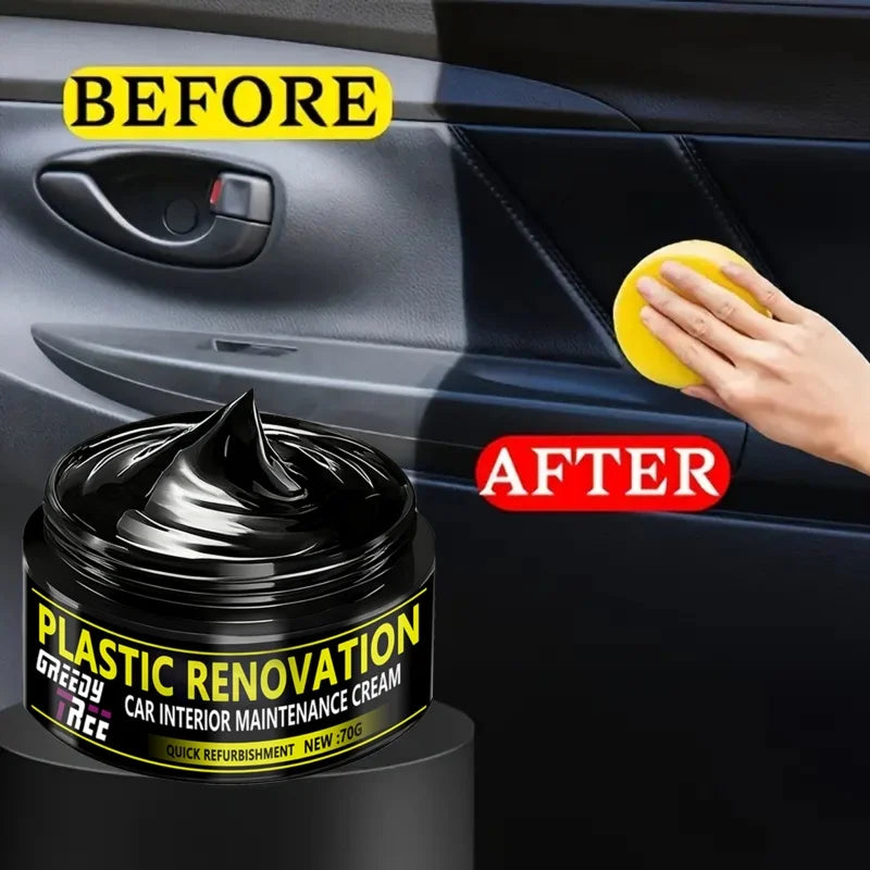 Agent de réparation de plastique automobile – Kristallklarer Leder- &amp; Innenraum-Erneuerungswachs für Auto, Tiefschwarzer Glanz &amp; Schutz
