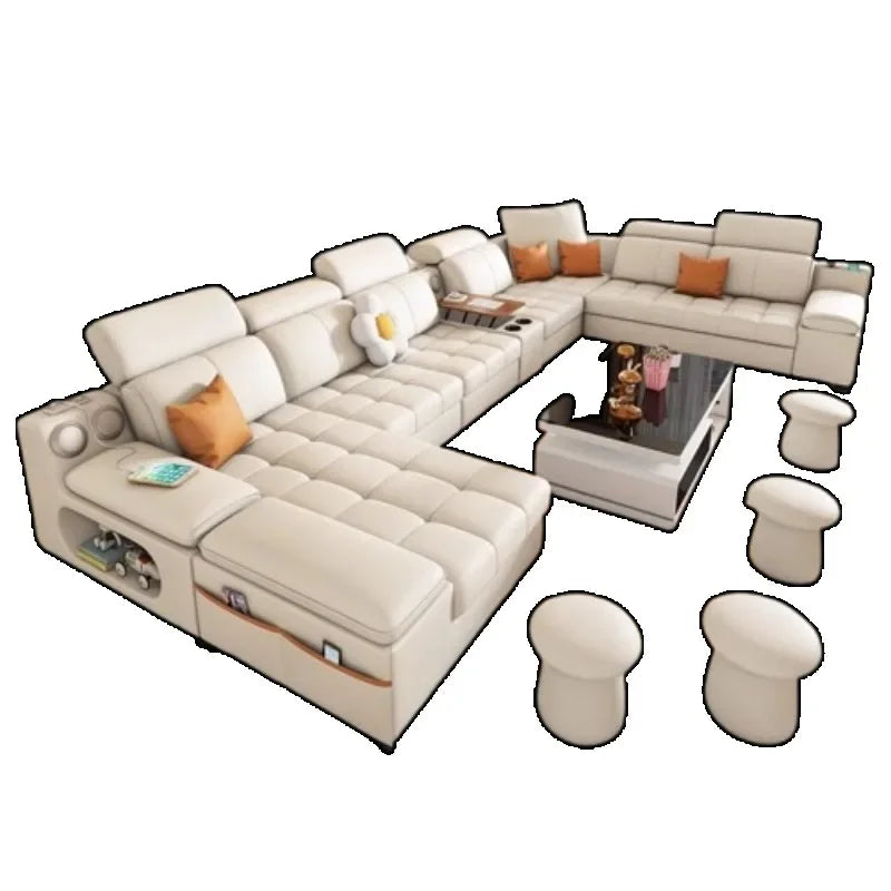 Modernes modulares Ledersofa – Ausziehbares, wasserdichtes L-förmiges Ecksofa mit Armlehne, Schlaffunktion &amp; Stauraum