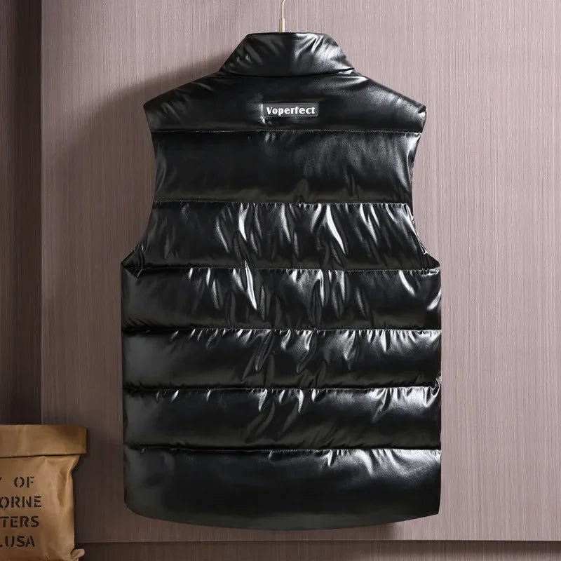 Herren Winter Weste in Übergröße bis 5XL – Ärmellose PU-Lederoptik Weste mit Reißverschluss, Warm & Wasserabweisend für Arbeit & Alltag
