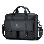 LAOSHIZI Herren Leder-Aktentasche – Echtleder Business Briefcase mit Doppel-Vortaschen &amp; Laptopfach