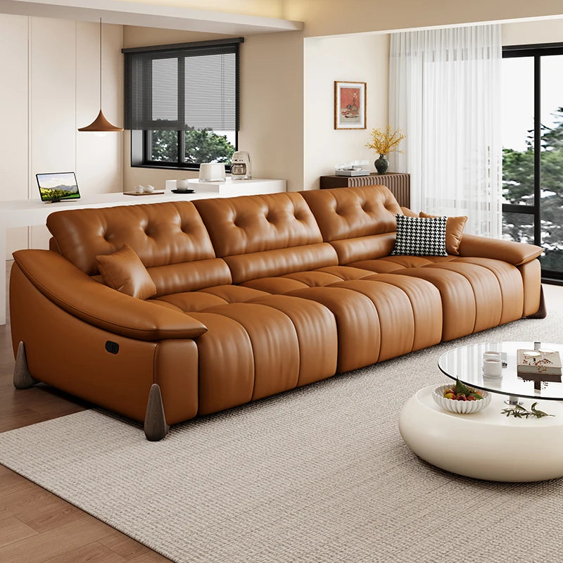Elektrisches italienisches Multifunktions-Ledersofa – Minimalistisches Designer Schlafsofa aus Rindsleder, hochwertiges Relax-Sofa für Wohnzimmer
