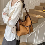 Dames Schultertasche – Sac seau rétro en cuir PU avec autocollants, grande capacité et grand confort