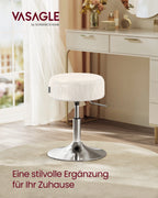 VASAGLE Make-up Hocker aus PU-Leder – Höhenverstellbarer 360° Drehstuhl mit extra dicker Polsterung für Schlafzimmer & Schminktisch