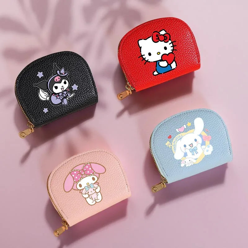 MINISO Sanrio Damen Wallet Set – PU-Leder Geldbörse mit Reißverschluss & Schlüsselanhänger im Cute Design