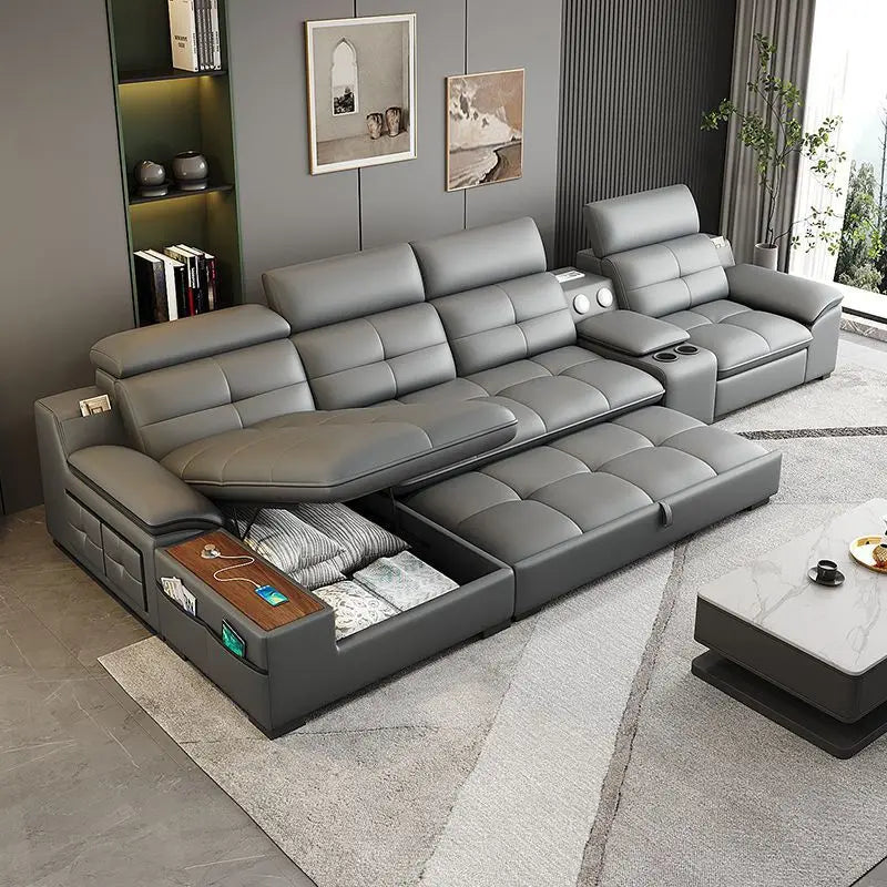 Modernes italienisches Leder Sofa mit Stauraum & elektrischer Funktion – Platzsparendes Kombinationssofa für kleine Wohnungen, elektrisch verstellbar