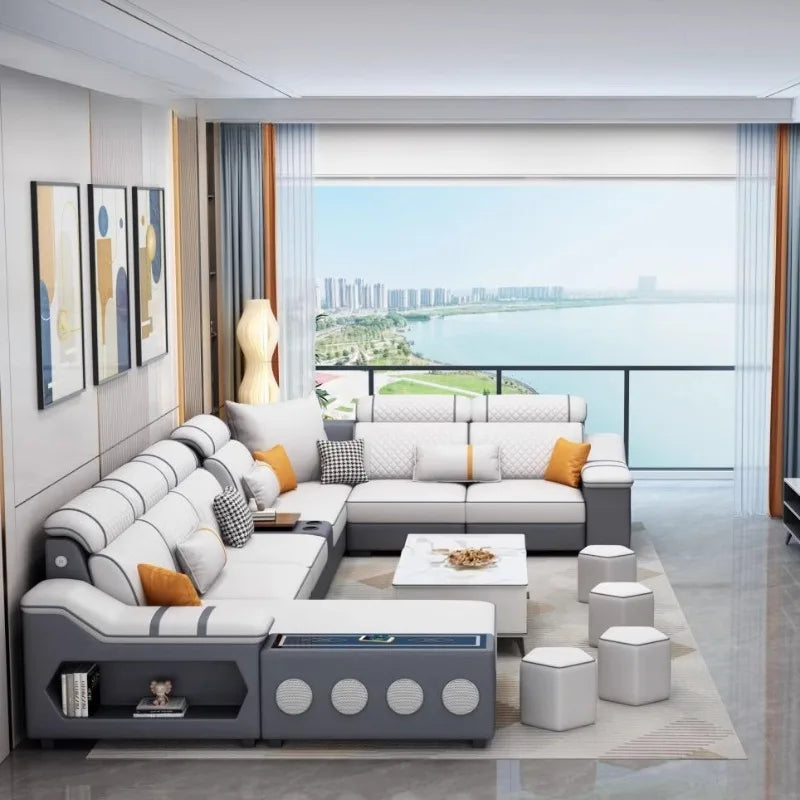 Canapé-lit en cuir électrique minimaliste – Canapé de luxe confortable avec support pour meubles modernes