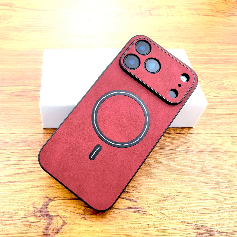 Lujosa funda retro de piel sintética con MagSafe para iPhone 11-17 Air y Pro Max, funda completa con carga inalámbrica