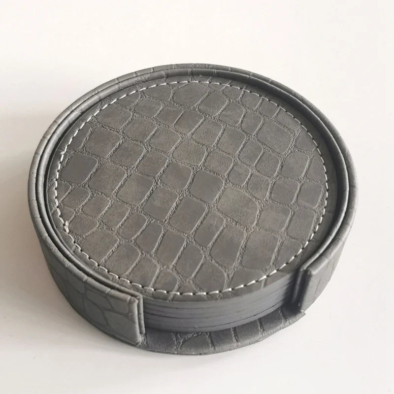 6er Set Leder Untersetzer mit Halter – Schwarze Premium Getränkeuntersetzer aus Leder für Küche & Tisch