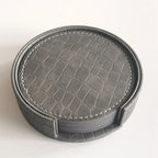 Aixiangru Set aus 6 schwarzen Leder-Untersetzern mit Halter – Elegante Getränkeunterlagen für Gläser & Tassen | Küchen- & Wohnaccessoires