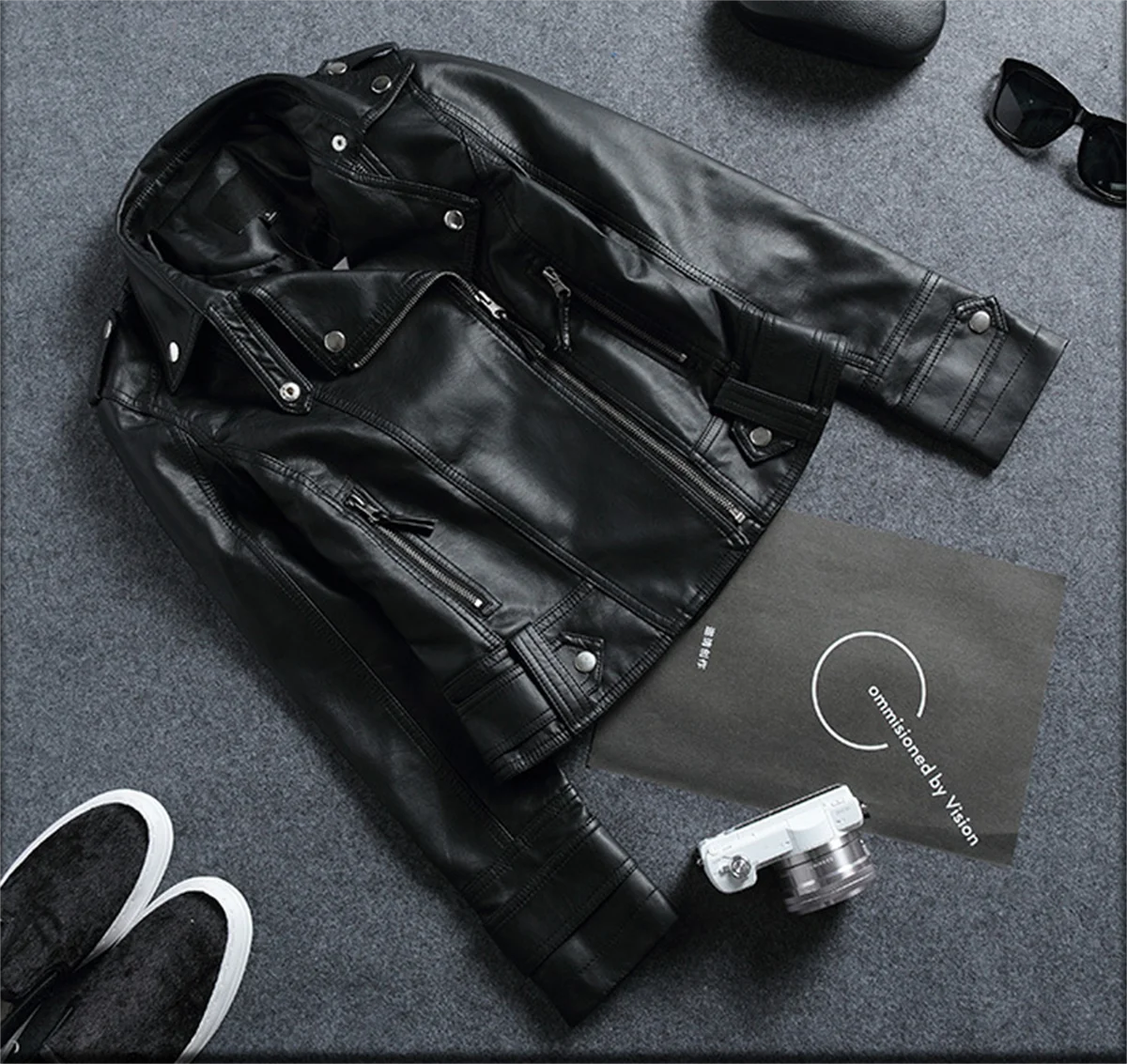 Damen Lederjacke im Biker Style – Kurze Streetwear Jacke mit Reverskragen & Reißverschluss, Herbst/Winter 2024