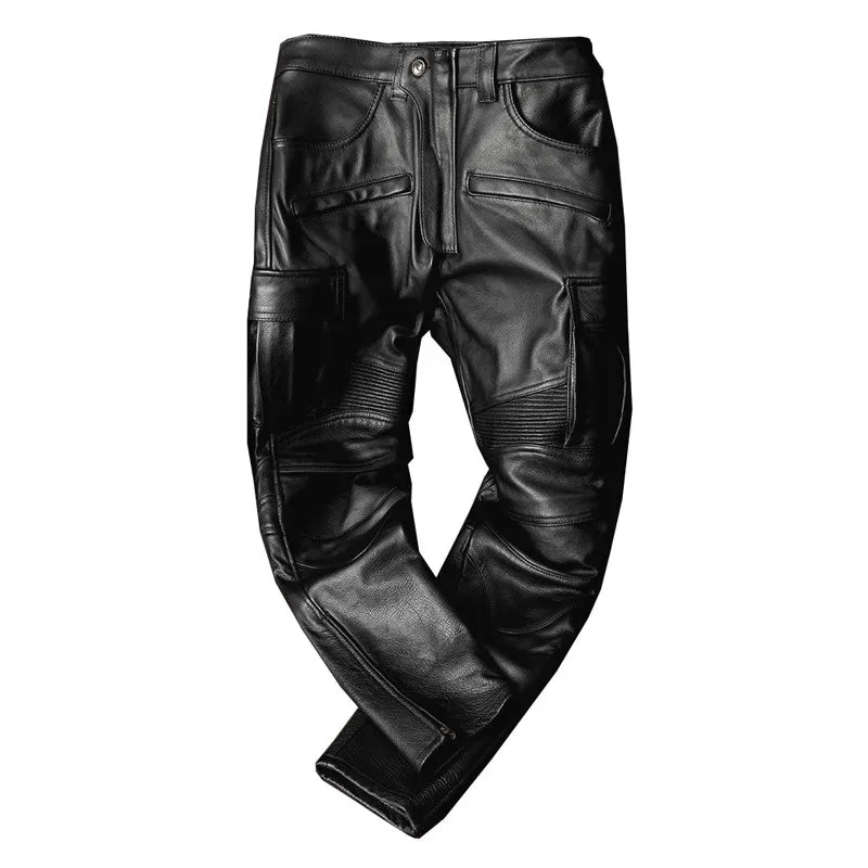 Mauroicardi Herren PU Leder Moto Hose – Slim Fit Pencil Pants mit hohem Bund im luxuriösen europäischen Biker-Stil