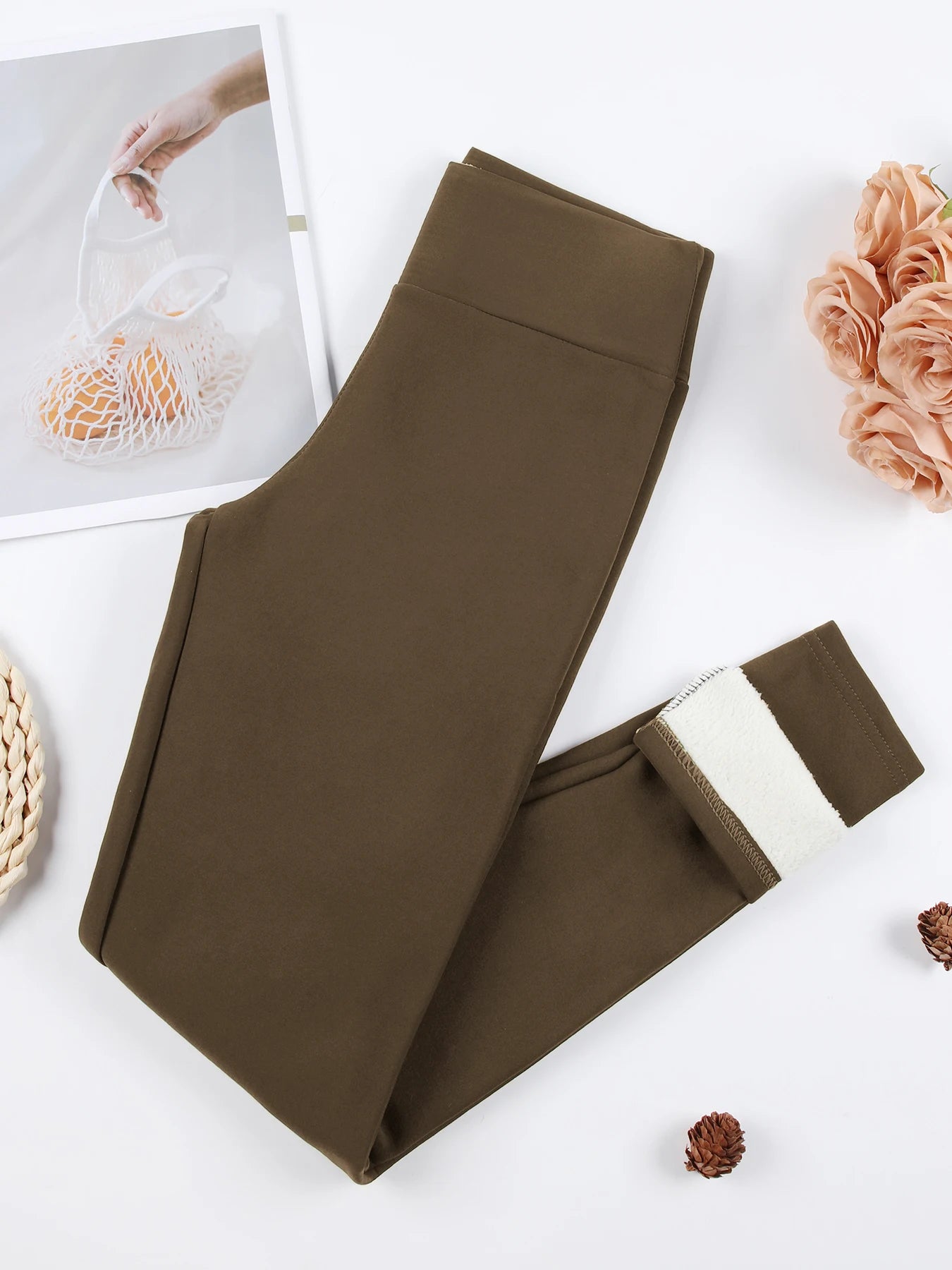 Damen Winter Lederleggings High Waist – Gefütterte Thermo Leggings mit Samt-Fleece, warm & elastisch