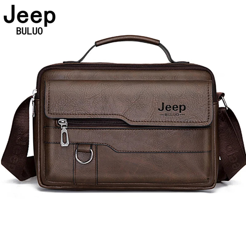 JEEP BULUO Herren Leder Messenger Bag - Multifunktionale Business Schultertasche mit Großer Kapazität 