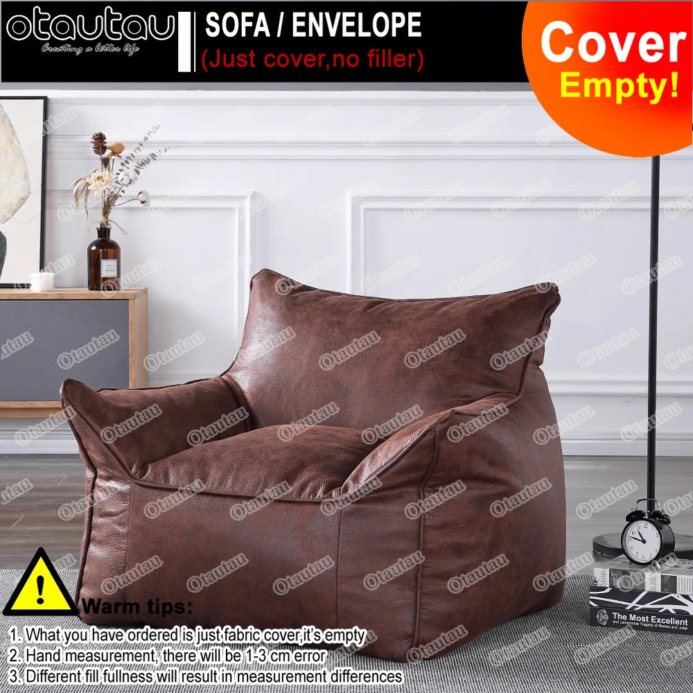 Luxuriöser Lazy Sofa Bean Bag Bezug aus Faux-Wildleder – Single Sitzsack-Hülle ohne Füllung für Wohnzimmer & Leseecke