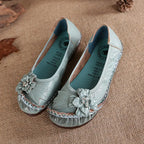 feerldi Damen Vintage Leder Flats WB-56 – Handgefertigte Blumen-Moccasins, Slip-On Ballerinas für Alltag und Freizeit, Lila Loafers in Größe 42