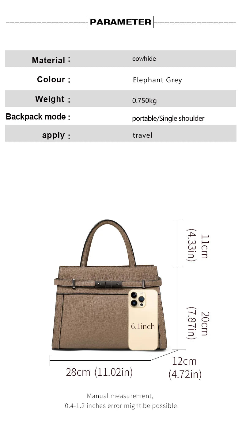 Damen Tote Bag aus echtem Rindsleder – Schlichte Business-Handtasche aus First-Layer Cowhide, elegante Schultertasche für Beruf & Alltag