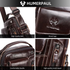HUMERPAUL Herren Leder Messenger Bag – Vintage Crossbody Umhängetasche mit Mehreren Fächern für Business & Alltag
